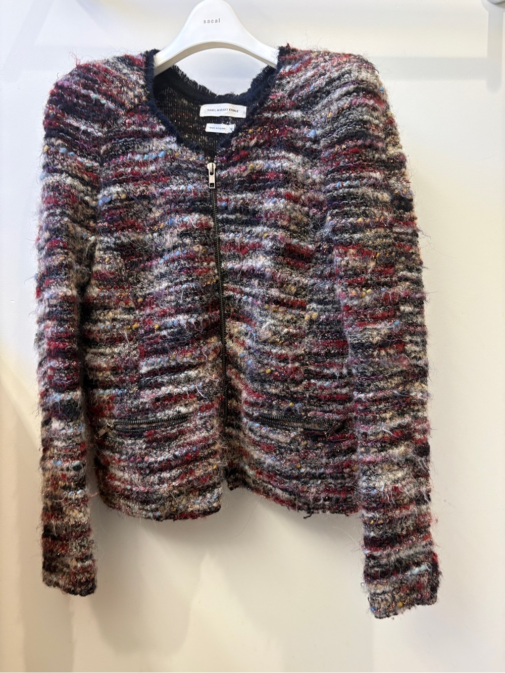 Isabel Marant Multicolor Bouclé Zip Cardigan Sz 40